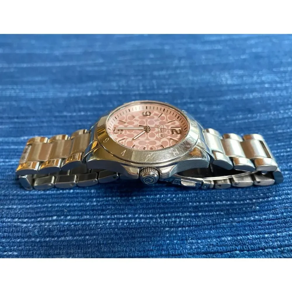 NEEDS A BATTERY Stainless Steel Coach Quartz Wristwatch Pink Face 89B